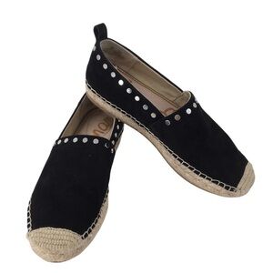 Sam Edelman Koda Black Espadrilles Suede Silver Stud Details Flats Sz 5